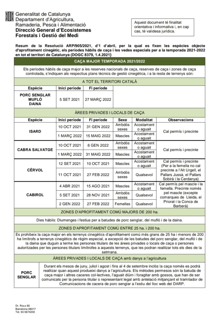 Quadre resum caça major